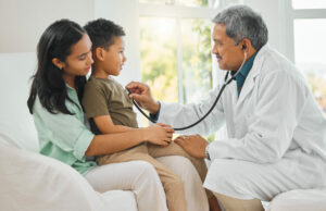 Physician checking family health